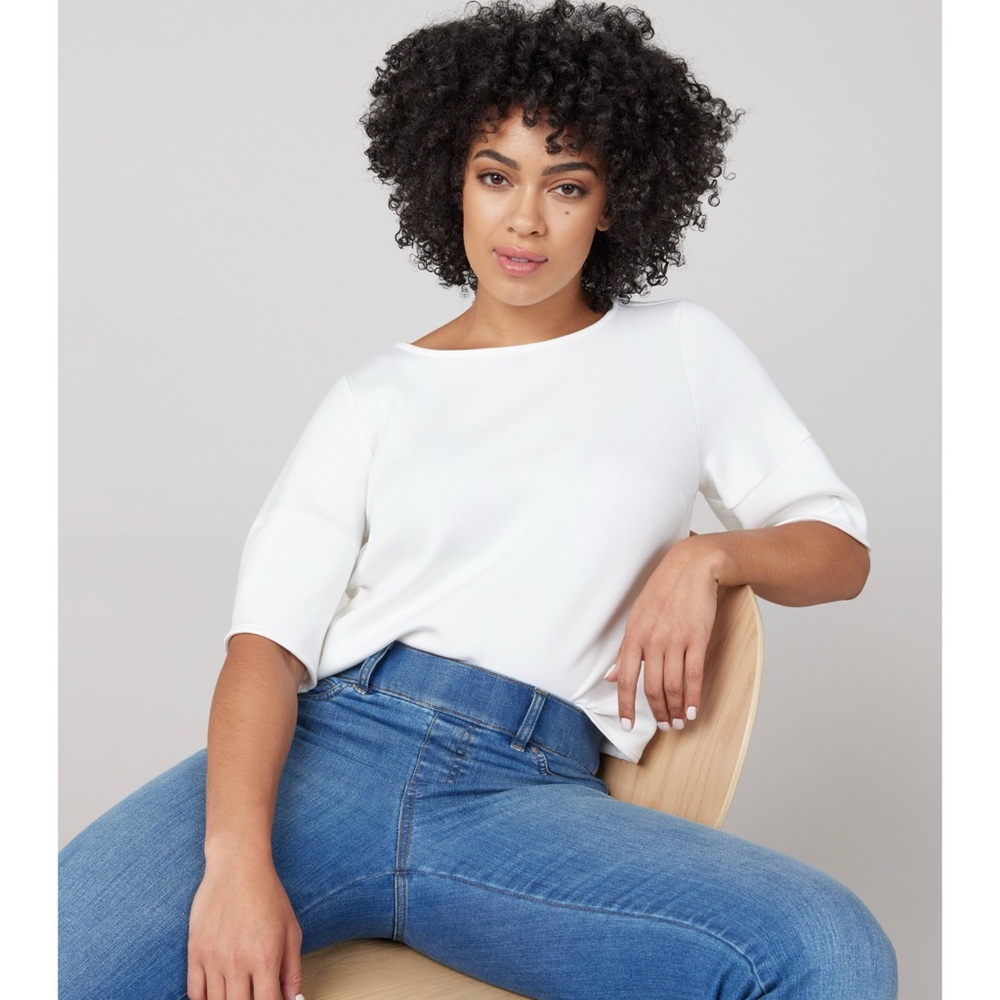 SPANX White Boatneck Short Sleeve Top